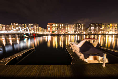Residential district with pond and boat parkings in Copenhagen