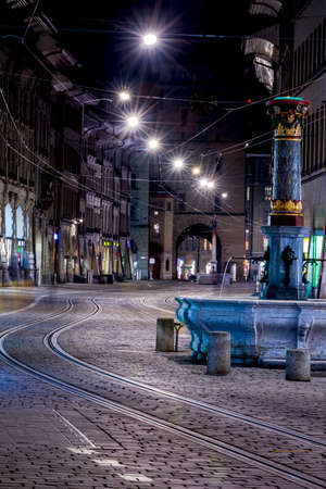 Bern main street Marktgasse without people at nightの写真素材