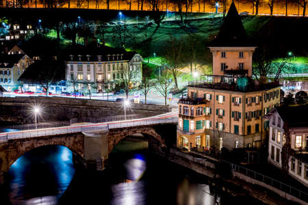 Untertorbruecke bridge taken at night, Bern, Switzerland のeditorial素材