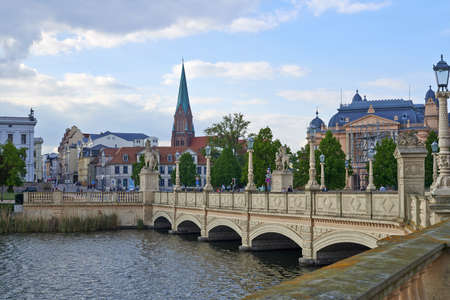 SCHWERIN, GERMANY  - 03 May 2014 View of town from castle embankment 03 May in Schwerinのeditorial素材