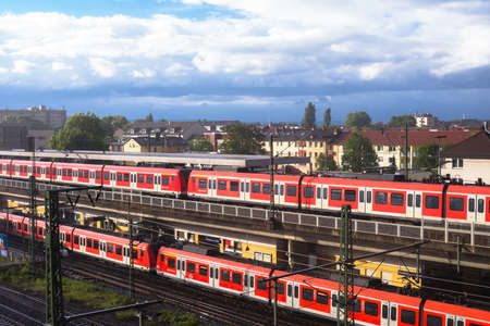 FRANKFURT-AM-MAIN - 12 May 2014  Commuter rail trains at West Station on 12 May 2014 Frankfurt, Germany.のeditorial素材