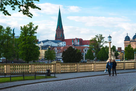 SCWERIN, GERMANY - 03 May 2014. Schwerin town and pedestrians on the street on 03 May in Schwerin, Germany.のeditorial素材