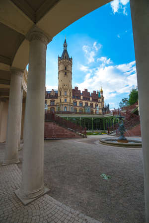 Tower and grounds of the famous Schwerin Castle or Palace, Schwerin, Germanyのeditorial素材