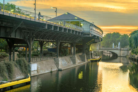 Lanwehrkanal Kreuzberg district in Berlin. Autumn sunrise.の写真素材