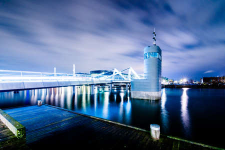 Teglvaerksbroen bridge in Copenhagen with sea infrastructure and watch cabinのeditorial素材