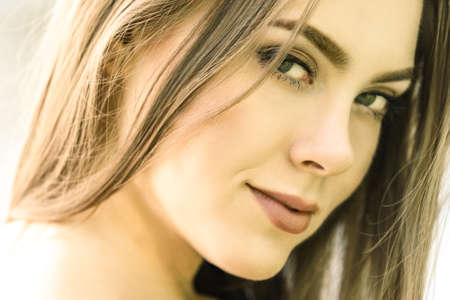 Romantic close up potrait of beauty natural girl