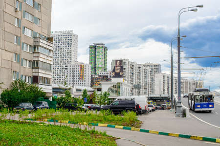 MOSCOW, RUSSIA - 17 JUNE 2015: Khoroshevo-Mnevniki district. Flyover at intersection of Zhukova avenue and Narodnogo Opolcheniya street on June 17, 2015 in Moscow, Russiaのeditorial素材