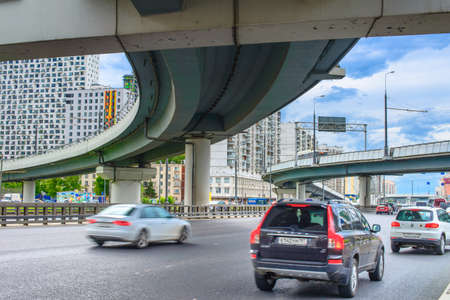 MOSCOW, RUSSIA - 17 JUNE 2015: Khoroshevo-Mnevniki district. Zvenigorod highway at flyover at...