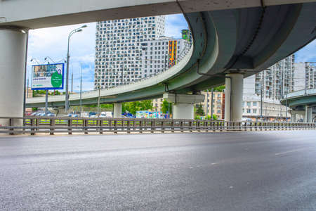 MOSCOW, RUSSIA - 17 JUNE 2015: Khoroshevo-Mnevniki district. Zvenigorod highway at flyover at intersection of Zhukova avenue and Narodnogo Opolcheniya street on June 17, 2015 in Moscow, Russiaのeditorial素材