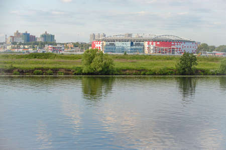 MOSCOW - 15 JULY 2015: Otkritie Arena of Spartak team view from Strogino bay on July 15, 2015 in Moscowのeditorial素材