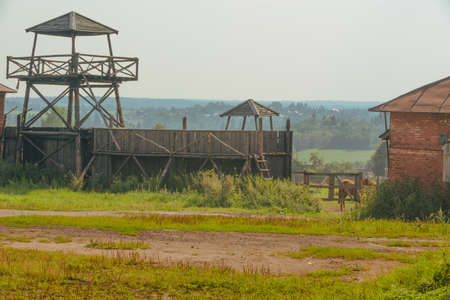 Ruaral landscape with horse farm in Moscow regionの写真素材