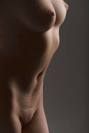 erotic woman partitional shots taken on grey backgroundの写真素材