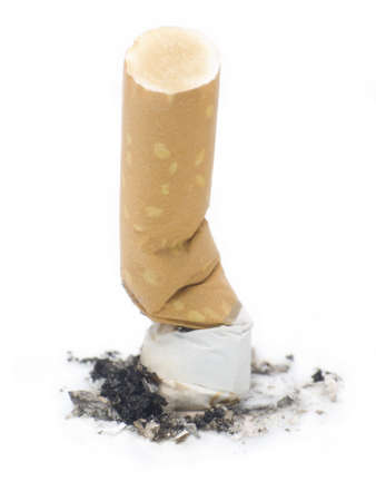 Cigarette But on a white background depictiong unhealthy behaviourの写真素材