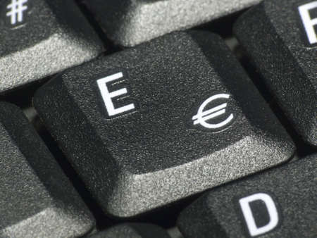 Closeup of the euro key on a keyboardの写真素材