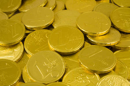 Closeup of Chocolate Golden Euro Coins
