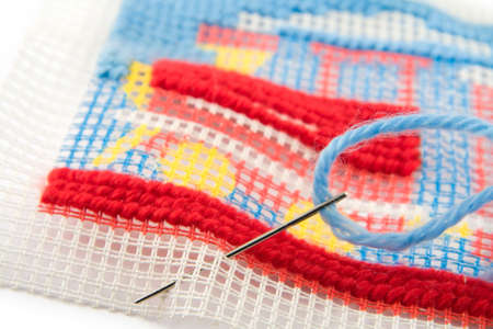 Wool needle and threadの写真素材