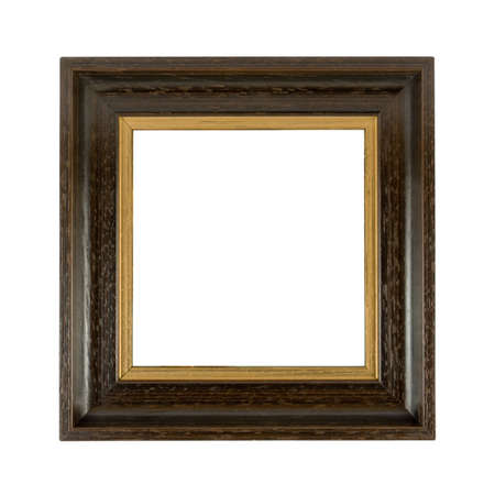 Old wooden photoframe isolated on a white background with copyspaceの写真素材