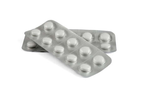 Two strips of Medication on a white backgroundの写真素材