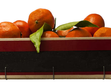 Oranges in a wooden crate with copyspaceの写真素材