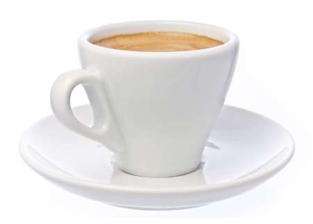 A cup of espresso coffee with foam isolated over whiteの写真素材