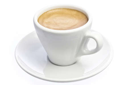 A cup of espresso coffee with foam isolated over whiteの写真素材