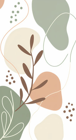 Abstract background with hand drawn organic shapes and leaves. Vector illustration.のイラスト素材