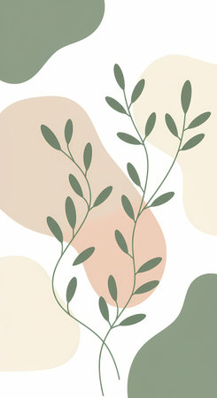 Floral background with hand drawn branches and leaves. Vector illustration.のイラスト素材