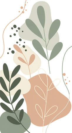 Floral background with leaves and branches in pastel colors. Vector illustration.のイラスト素材
