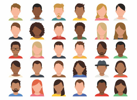 People avatars set in flat style. Vector illustration. Male and female faces.のイラスト素材