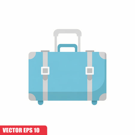 Blue suitcase icon. Travel symbol. Flat design. Vector illustration.のイラスト素材