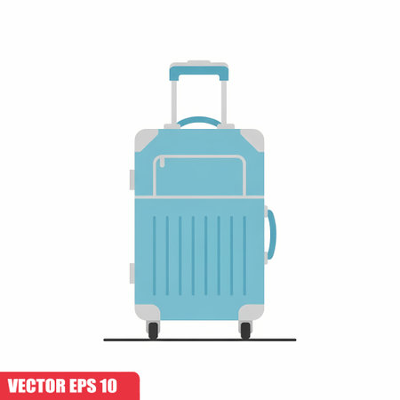 A vector illustration of a blue suitcase with a handle and wheels, perfect for travel and vacations. The suitcase is isolated on a white background.のイラスト素材