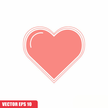 A coral pink heart shape with a double white outline, centered on a white background. Clean, minimalist design.のイラスト素材