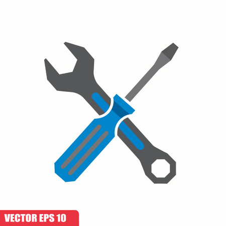 A vector illustration featuring a blue and gray wrench and screwdriver, tools crossed against a white background, perfect for repair and construction.のイラスト素材