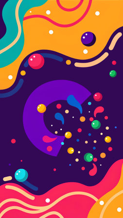 Vector illustration of 3D letter Q with confetti on colorful background.のイラスト素材