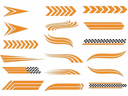 A set of orange racing stripes for car decoration. Vector illustration of various designs and patterns.のイラスト素材
