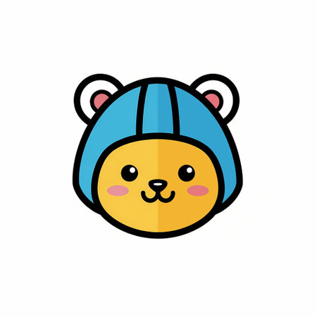 A cute cartoon bear with a blue hat, perfect for childrens illustrations, stickers, or educational materials. The design is simple and appealing.のイラスト素材