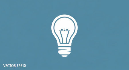 A minimalist white light bulb icon against a blue backdrop, symbolizing ideas, innovation, and creative thinking in a clean, modern design.のイラスト素材