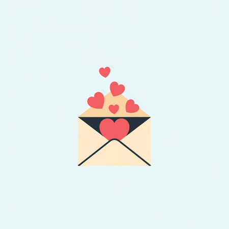 A charming illustration of an envelope with hearts spilling out, representing love, romance, and heartfelt messages. Perfect for Valentines Day or expressing affection.のイラスト素材