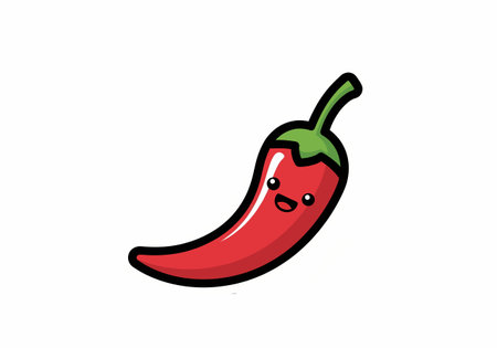 A charming cartoon illustration of a red chili pepper with a friendly smiling face, perfect for adding a playful touch to any project.のイラスト素材