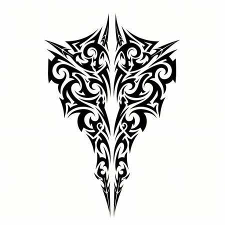 A striking tribal tattoo design featuring sharp, pointed edges and intricate swirling patterns, perfect for body art and graphic design projects.のイラスト素材