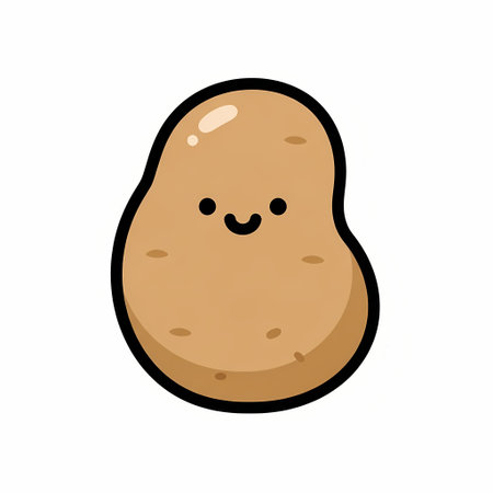 A cute cartoon illustration of a potato with a smiling face, perfect for food-related designs or childrens content.のイラスト素材