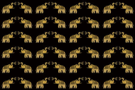 Gold Elephants on Black Seamless Background
