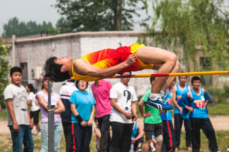 Baixiang County, Hebei Province, China, May 14, 2013. Student Games  jump competition venues, athletes strive first, to strive for the best results.のeditorial素材