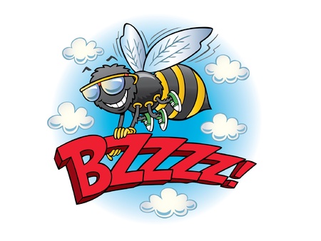 Flying bumblebee holding the word buzzのイラスト素材