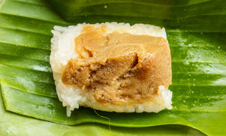 Rice custard on a banana leafの写真素材
