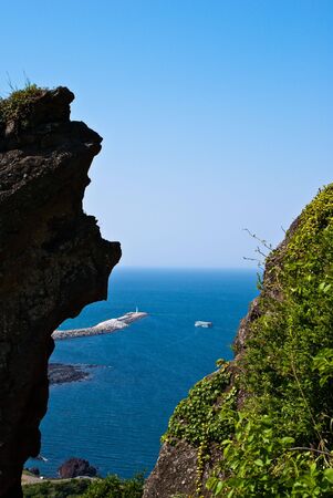 Songsan Sunrise Peak on Jeju Island, S. Koreaの写真素材