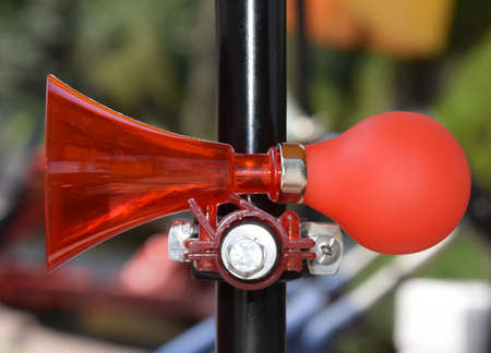 Klaxon, beep, signal, sound, blue, red, concept.の写真素材