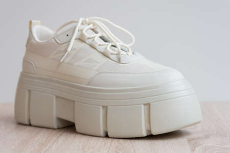 Shoes on the platform. Fashionable modern shoes. The trend and style.の写真素材