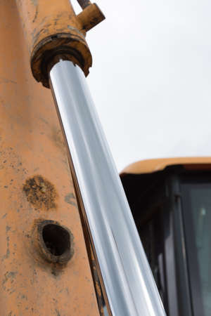 Hydraulic system of the tractor close-up. Structure of the mechanism, texture.の写真素材