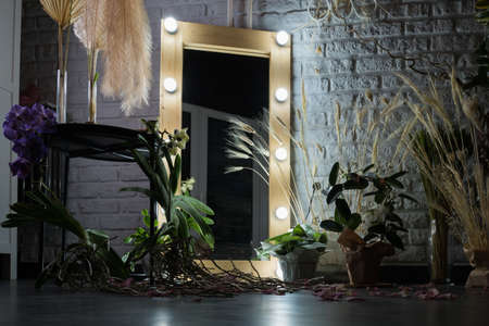 Wall decoration in an office or apartment. Interior decoration with live and dried plants....
